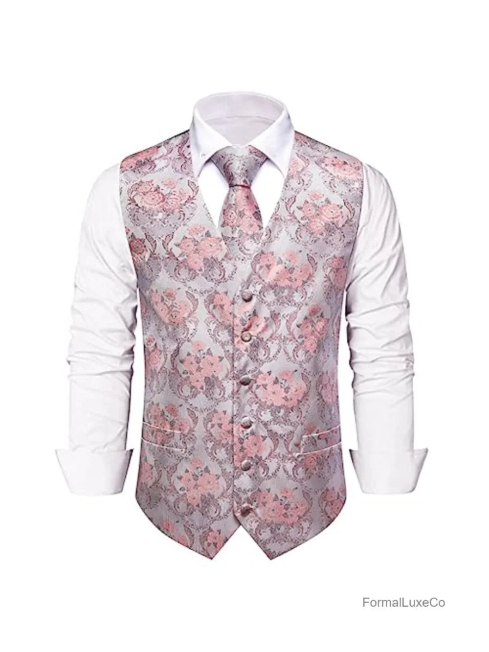Men's Silk Paisley Vest 4PC Set with Tie Pocket Square Cufflinks Formal